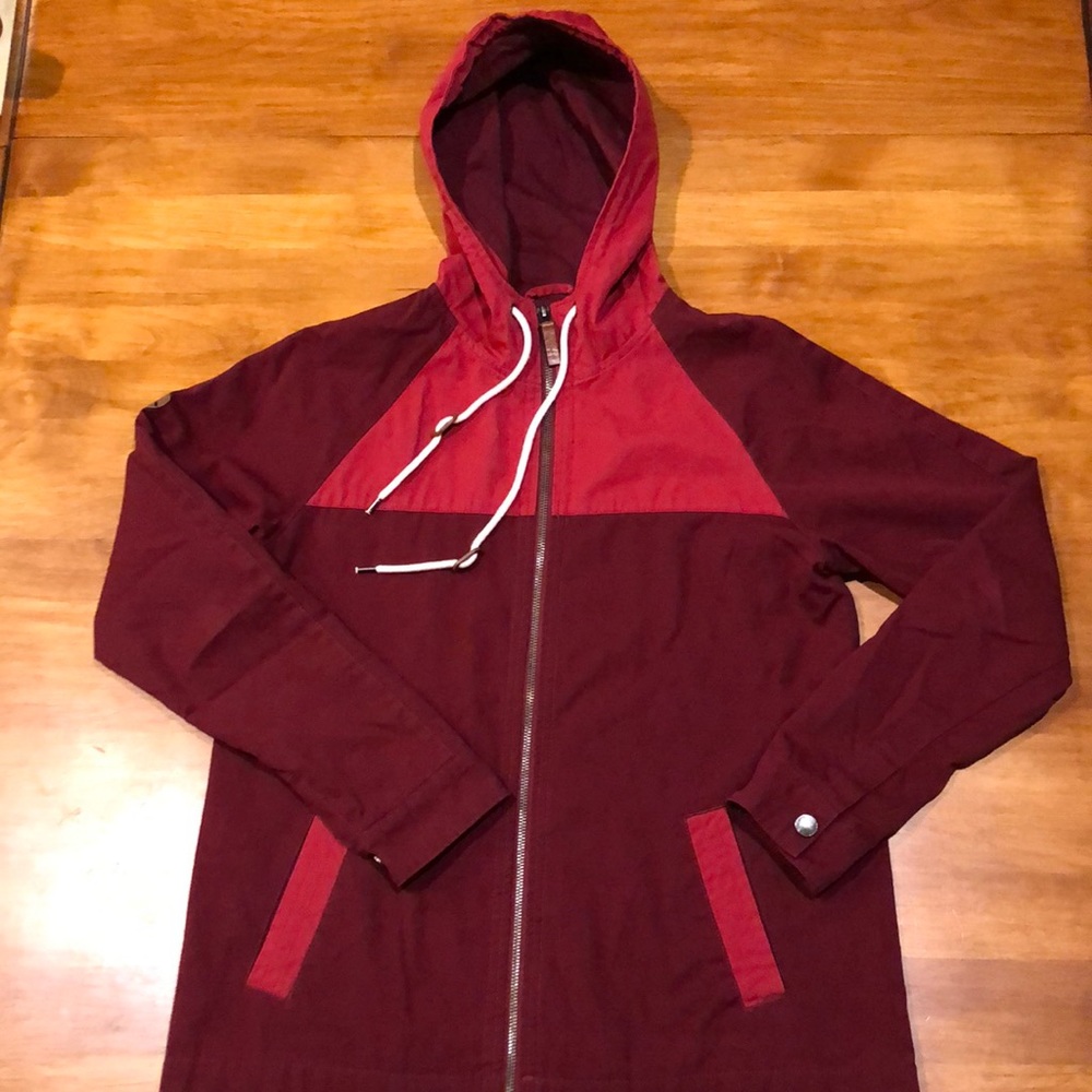 DRAVIS Women’s Zip Front 2-Tone Jacket Burgundy Red Size M EUC Cotton ❤️